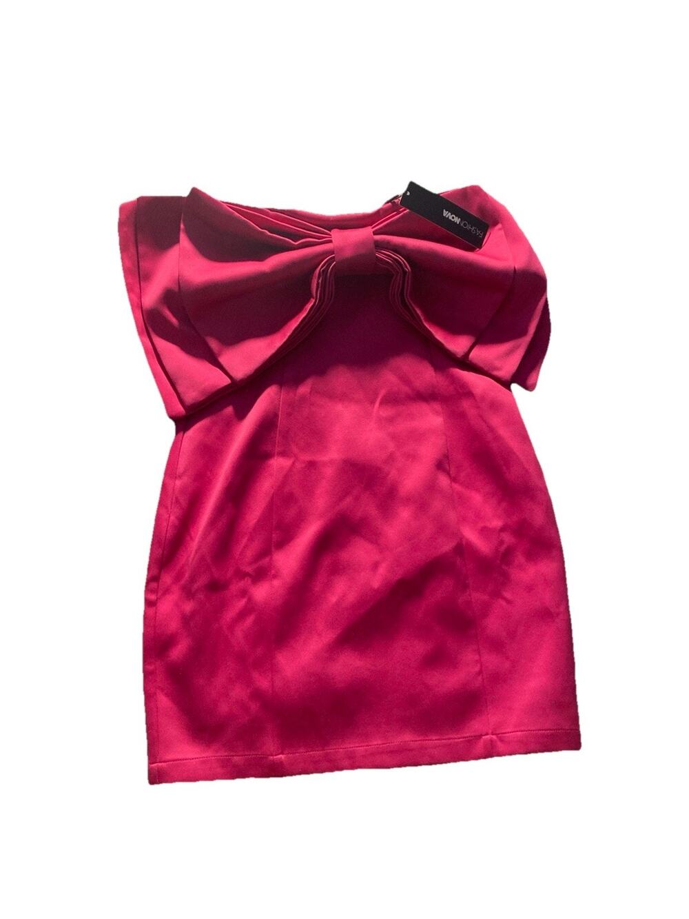 NWT Fashion Nova Bodice Bow Strapless Dress Zip Sz Small Lipstick Hot Pink